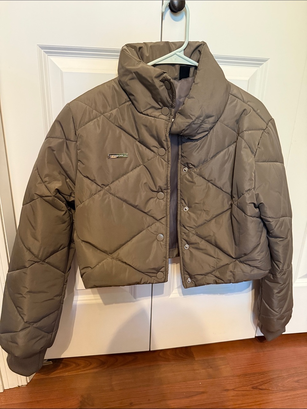 Green/brown/grey Quilted Cropped Puffer Jacket - Women